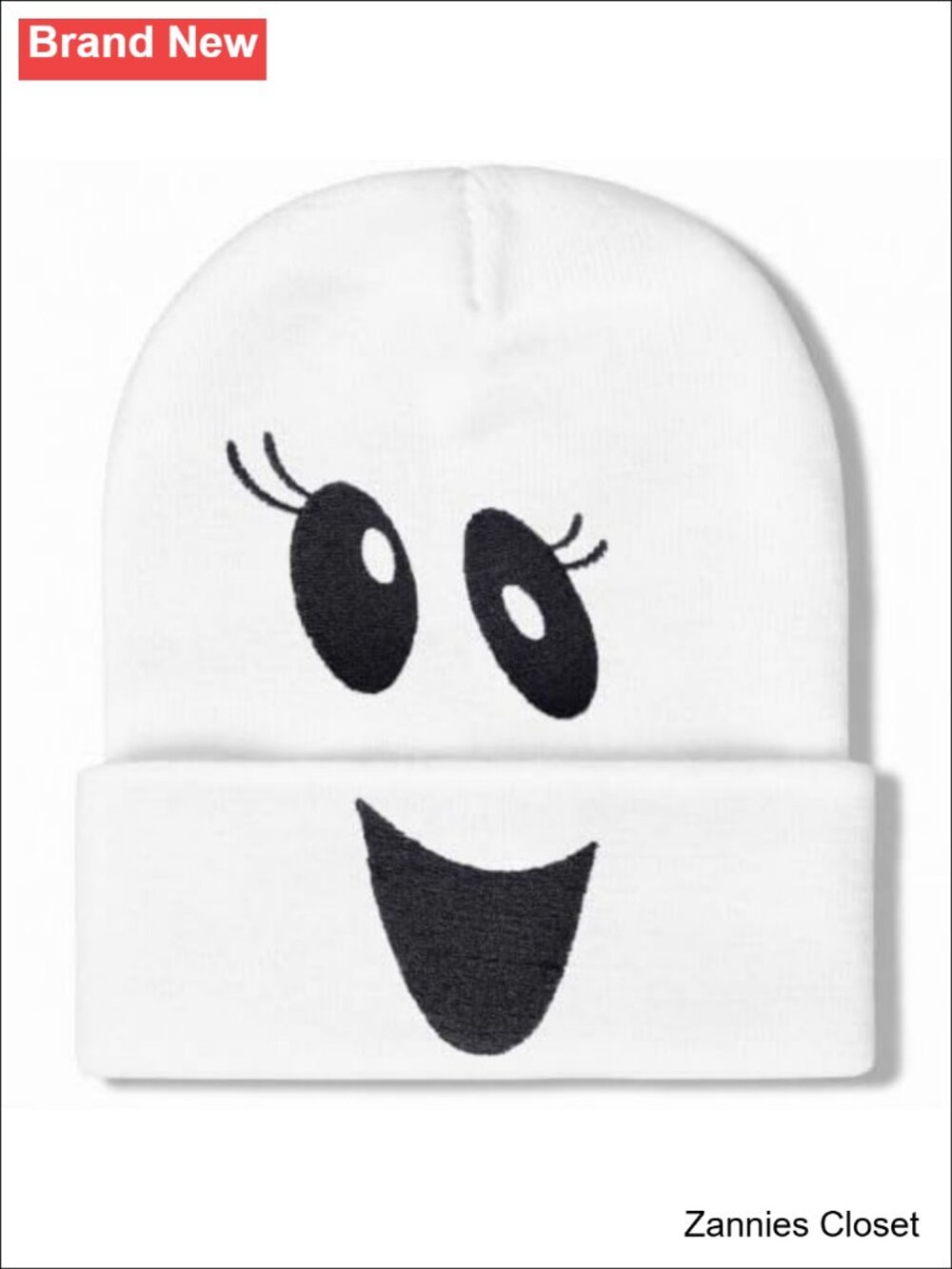👻 Cute Ghost Face Knit Beanie Hat Halloween Winter Pull-On Cap